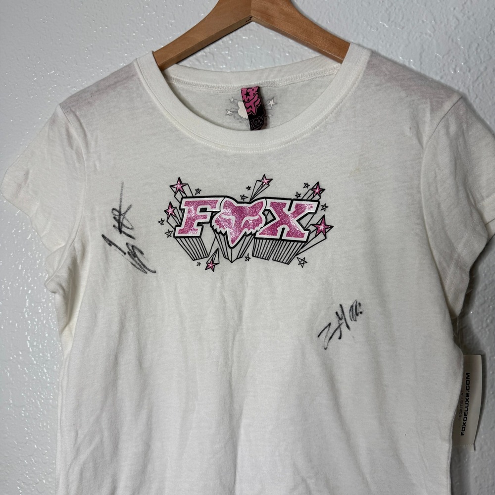 Vintage Y2K Fox Racing Stargaze Tee White Glitter Graphic T-Shirt Sz Large NEW - Picture 3 of 13